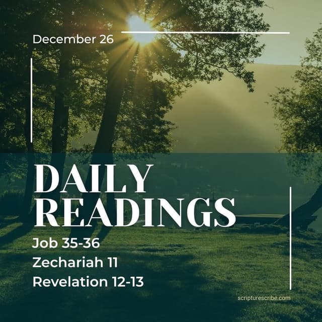 Thoughts on the Bible Readings December 26th (Job 35, 36; Zechariah 11; Revelation 12, 13)