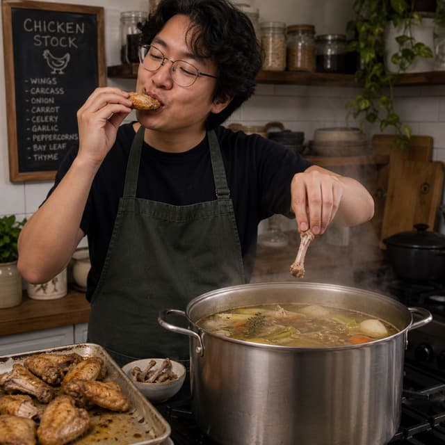 Making Stock With Chewed or Licked Chicken Bones (Normal Style)