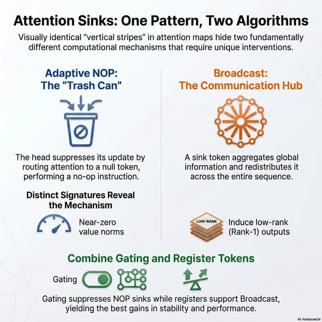A Unifying View of Attention Sinks: Two Algorithms, Two Solutions