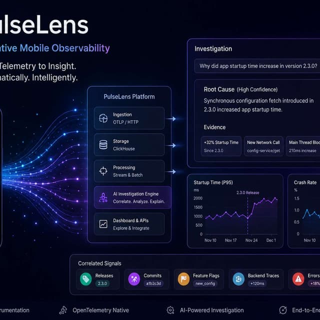 PulseLens: An Open-Source AI Investigation Engine for Mobile Observability