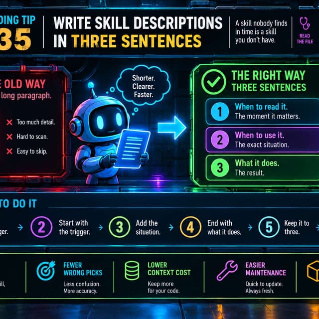 AI Coding Tip 035 - Split Every Skill Description Into Three Sentences